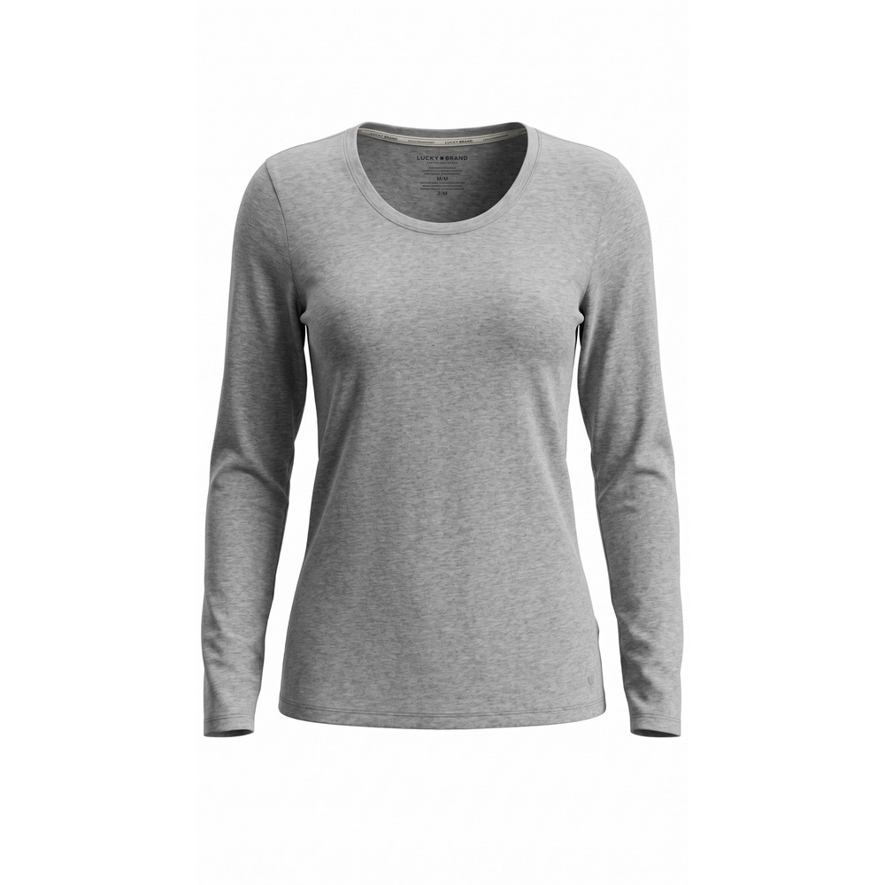 Lucky Brand Women Heather Gray Scoop Neck Long Sleeve Tee Shirt M Cotton Modal